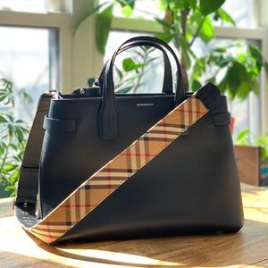 BURBERRY Vintage Check Satchel/ Black Leather Bag